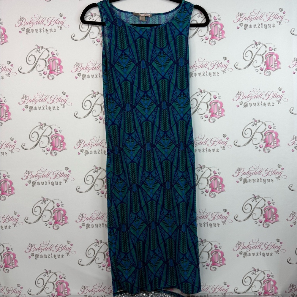 Forever 21 dress boho stretchy tank style Blue and Green Maxi Dress